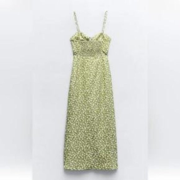 ZARA LINEN BLEND FLORAL PRINT MIDI DRESS - Picture 5 of 6